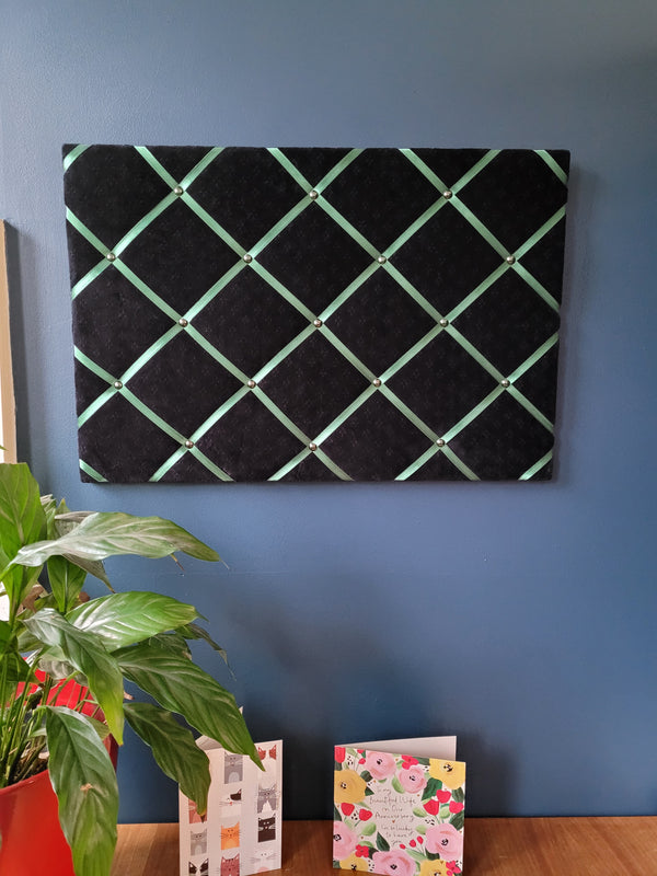 Notice Board - Black Velvet Green Ribbon