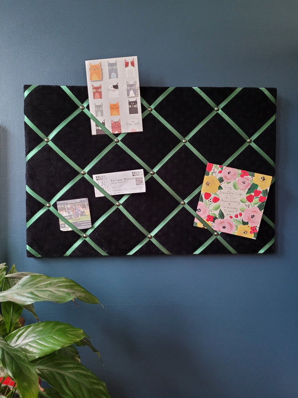 Notice Board - Black Velvet Green Ribbon