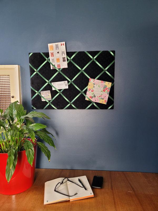 Notice Board - Black Velvet Green Ribbon