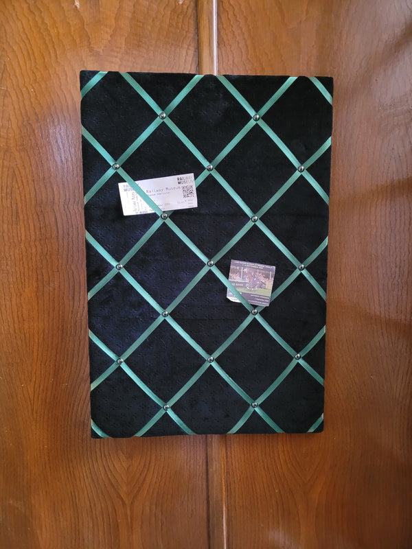 Notice Board - Black Velvet Green Ribbon