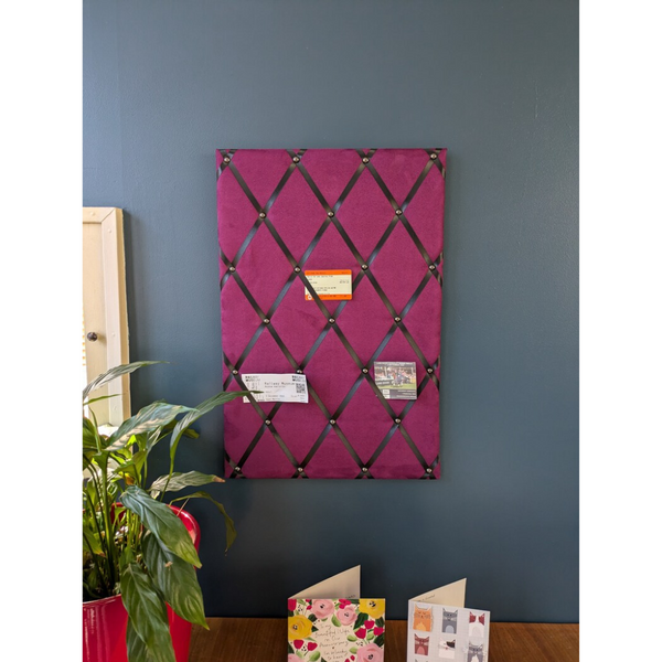 Notice Board - Aubergine Faux Suede/Black Ribbon