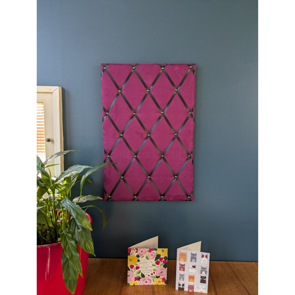 Notice Board - Aubergine Faux Suede/Black Ribbon