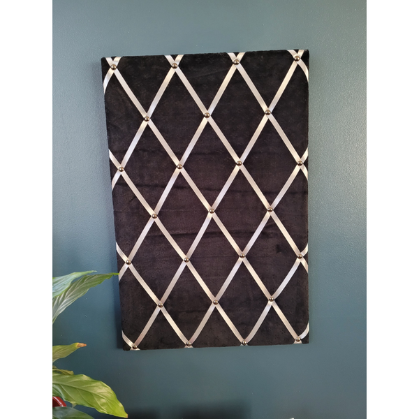 Notice Board - Black Velvet with Silver Ribbons