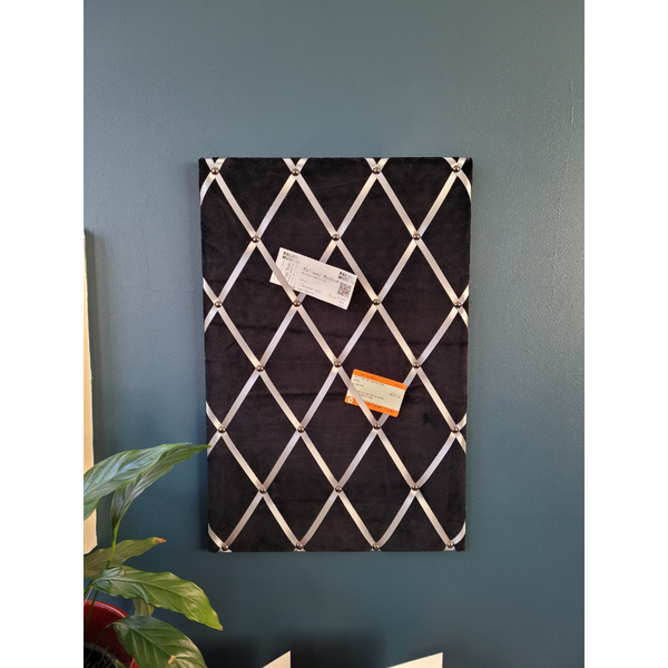 Notice Board - Black Velvet with Silver Ribbons